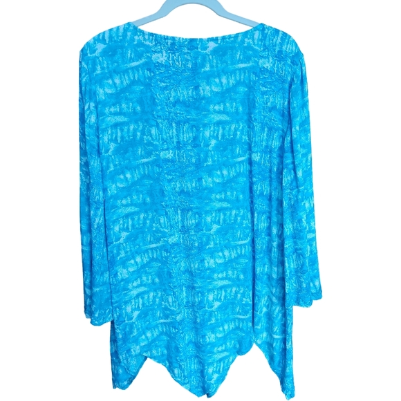 Blue Patterned Long Sleeve Shark-hem Top L - Picture 2 of 7